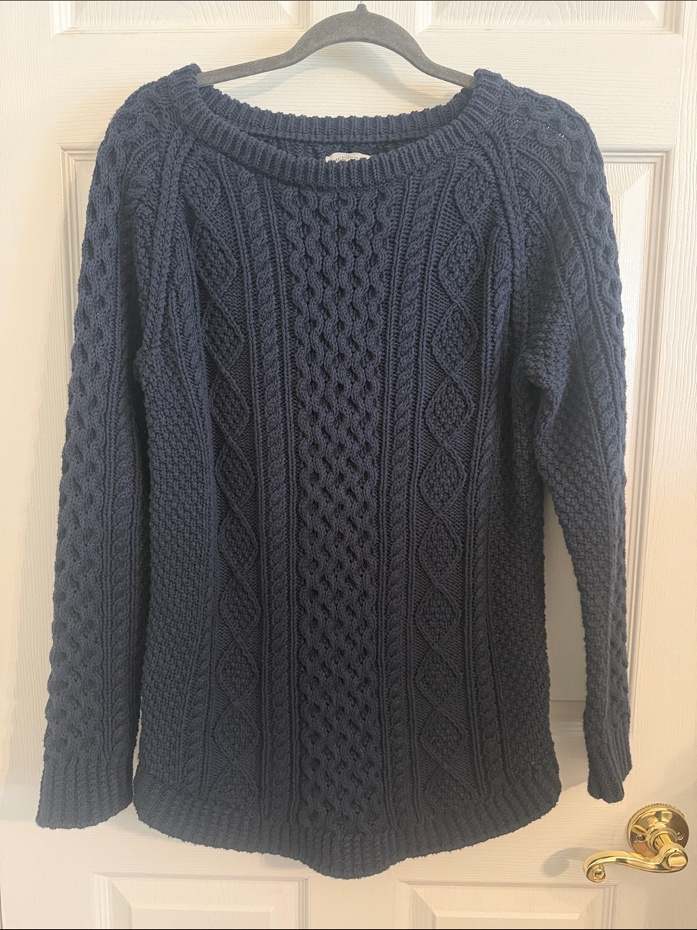 L.L. Bean Signature Navy Blue 100% Cotton Fisherman Tunic Sweater Size Small